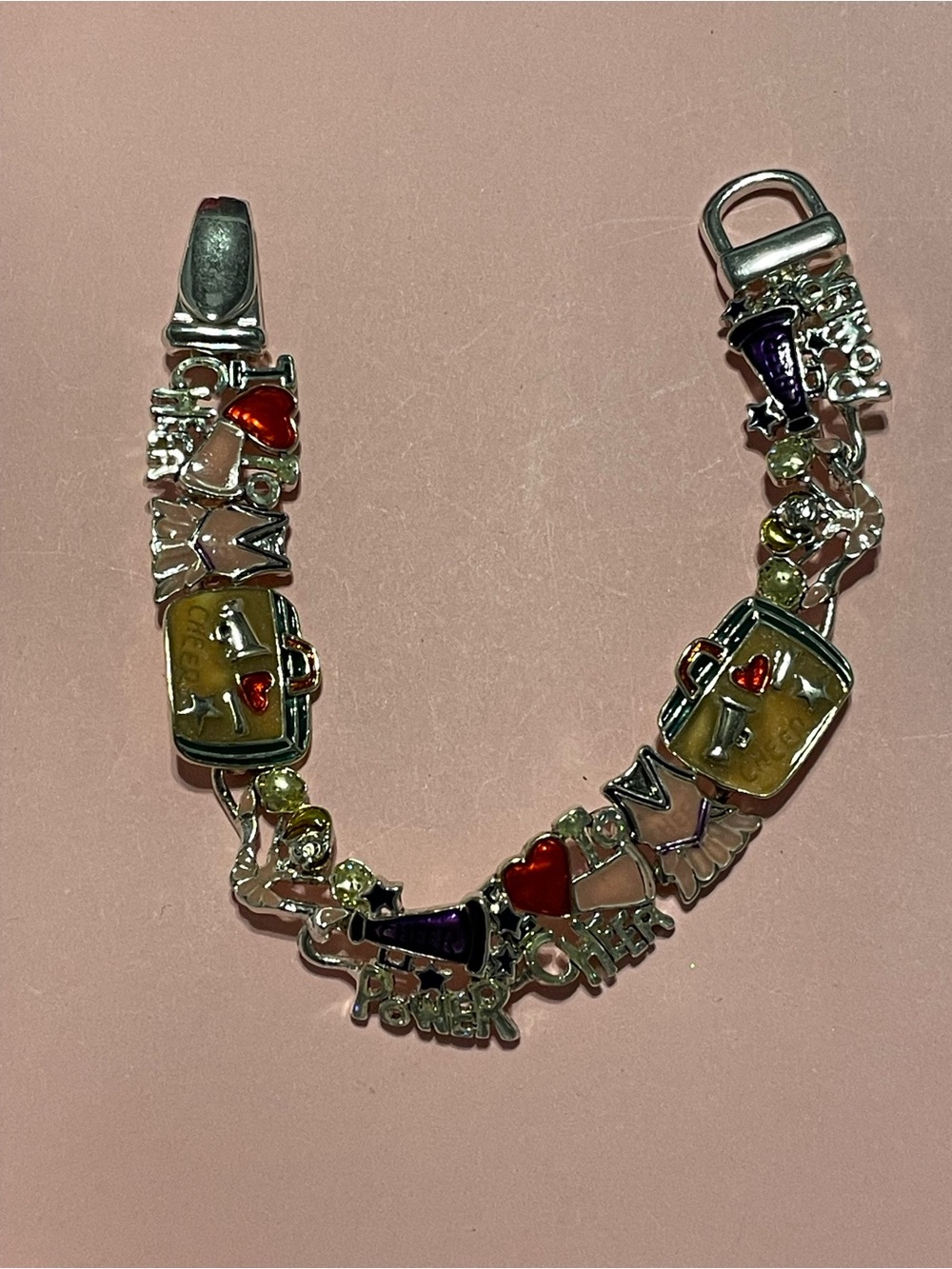 Cheer Leader Silver Tone Multi Color Enamel Bracelet #9209